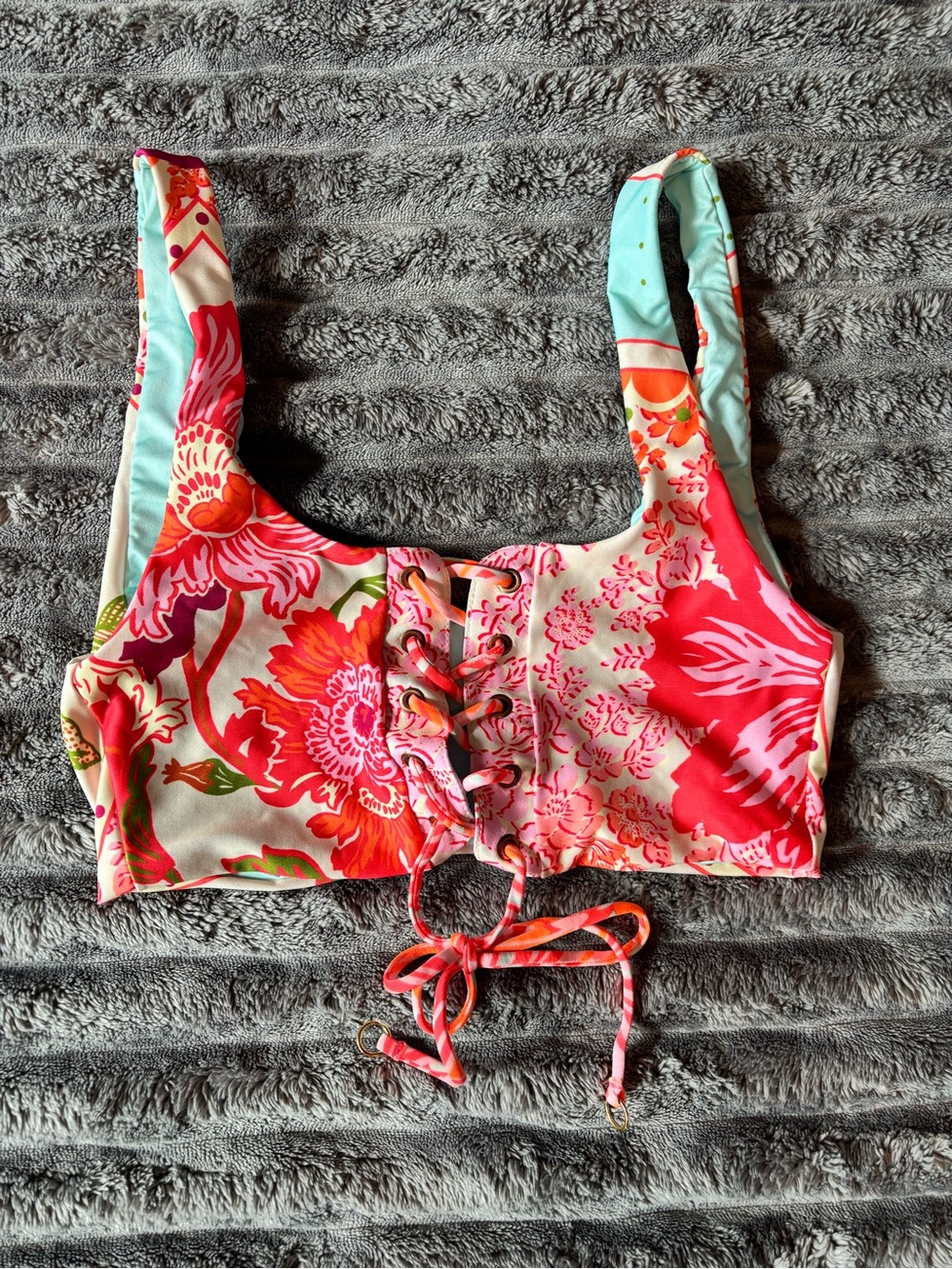 Maaji Floral Groove Dazzle Lace-Up Bralette Bikini Size Small
